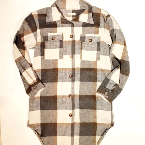New ONELEVEN LONG PLAID FLANNEL JACKET SHACKET M - Picture 4 of 9